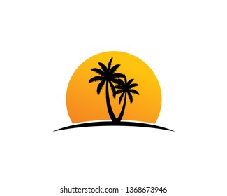 palm trees silhouette with sunset background