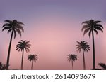 Palm trees and silhouetted under summer sunset beach. Summer palm trees road, tropical beach, vacation concept. Travel banner, Design of social media, banner, poster, newsletter, advertisement