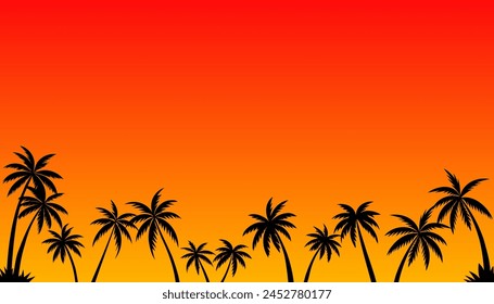 palm trees silhouettes on colorful tropical sunset background, vector illustration