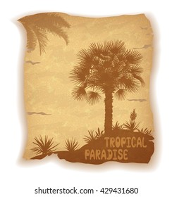 Palm Trees Silhouettes on Old Paper