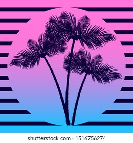Palm trees silhouettes on the sunset background. Vector illustration EPS10