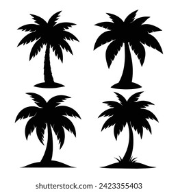 palm trees silhouettes on white