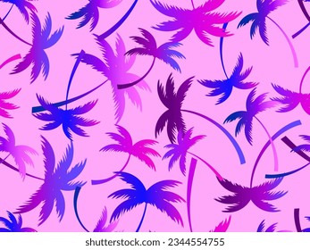 Palm trees silhouettes seamless pattern. Colorful gradient palm trees. Summer time, wallpaper with tropical pattern. Design for printing t-shirts, banners and promotional items. Vector illustration