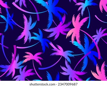 Palm trees silhouettes seamless pattern. Colorful gradient palm trees. Summer time, wallpaper with tropical pattern. Design for printing t-shirts, banners and promotional items. Vector illustration