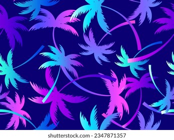 Palm trees silhouettes seamless pattern. Colorful gradient palm trees. Summer time, wallpaper with tropical pattern. Design for printing t-shirts, banners and promotional items. Vector illustration