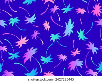 Palm trees silhouettes seamless pattern. Colorful gradient palm trees. Summer time, wallpaper with tropical pattern. Design for printing t-shirts, banners and promotional items. Vector illustration