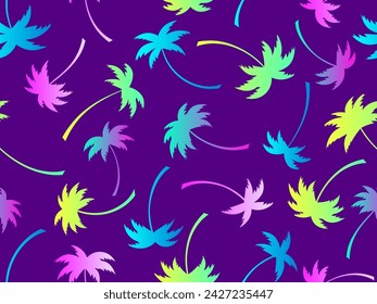 Palm trees silhouettes seamless pattern. Colorful gradient palm trees. Summer time, wallpaper with tropical pattern. Design for printing t-shirts, banners and promotional items. Vector illustration