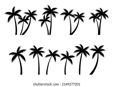 Palm trees silhouettes set. Palm trees isolated on white background. 