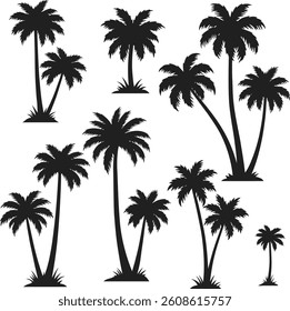 Palm trees silhouettes stand against a white backdrop creating a tropical vibe vector