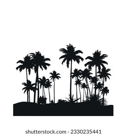 Palm trees silhouettes in the style of the 80s and 90s. Beach scene. Abstract background. Vector design template for logo, badges. Isolated white background.