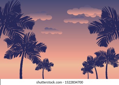 Palm trees silhouettes at sunset background. Vector illustration EPS10