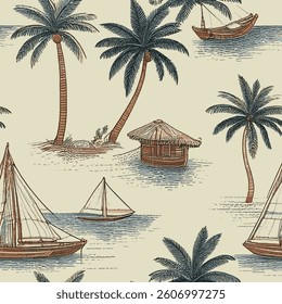 Palm trees stand out with their green leaves and brown trunks