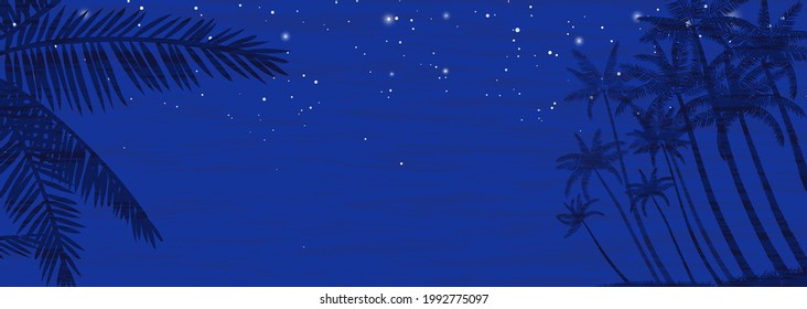 Palm trees and starry sky on the southern island