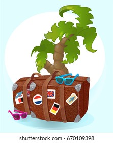 Palm trees suitcase summer vector