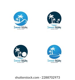 Palm Trees Summer Holidays Logo Design Vector Template Illustration
