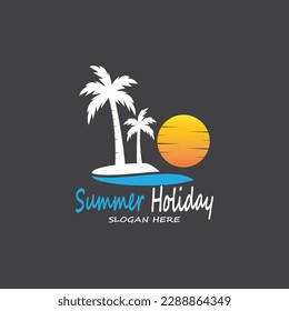 Palm Trees Summer Holidays Logo Design Vector Template Illustration
