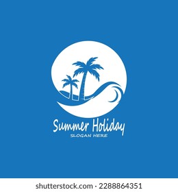 Palm Trees Summer Holidays Logo Design Vector Template Illustration