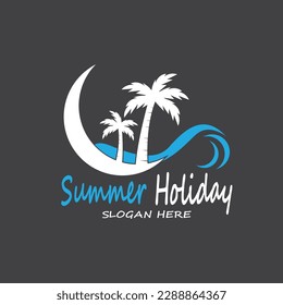 Palm Trees Summer Holidays Logo Design Vector Template Illustration