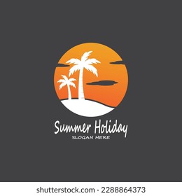 Palm Trees Summer Holidays Logo Design Vector Template Illustration