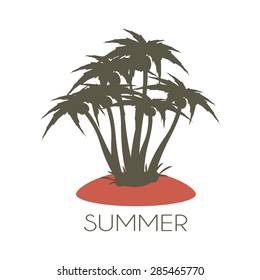 Palm trees and summer text. Paradise island.