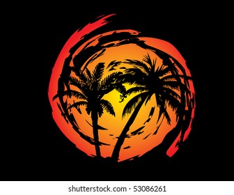 palm trees with sun