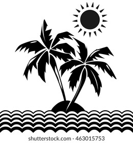 Palm trees and sun design elements