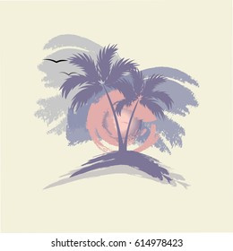 Palm trees, sun and gulls - Illustration