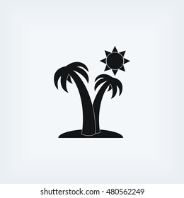 Palm trees and sun icon, flat design best vector icon