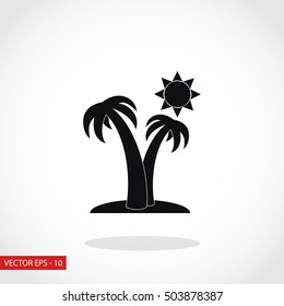 Palm trees and sun icon, flat design best vector icon