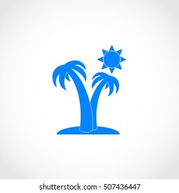 Palm trees and sun icon, flat design best vector icon