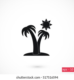 Palm trees and sun icon, flat design best vector icon