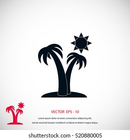 Palm trees and sun icon, flat design best vector icon
