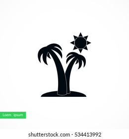 Palm trees and sun icon, flat design best vector icon
