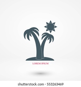 Palm trees and sun icon, flat design best vector icon