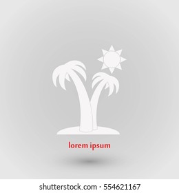 Palm trees and sun icon, flat design best vector icon