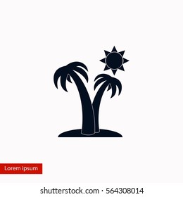 Palm trees and sun icon, flat design best vector icon