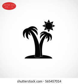 Palm trees and sun icon, flat design best vector icon