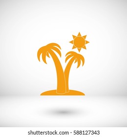 Palm trees and sun icon, flat design best vector icon