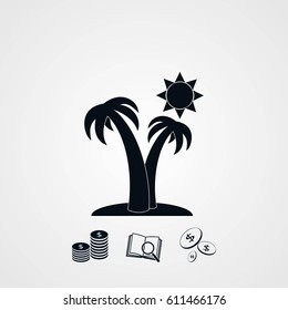 Palm trees and sun icon, flat design best vector icon