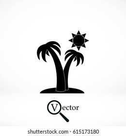 Palm trees and sun icon, flat design best vector icon