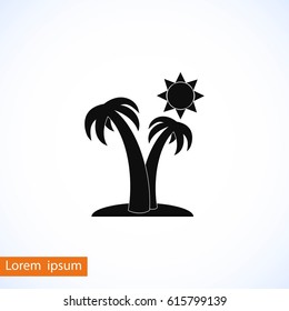 Palm trees and sun icon, flat design best vector icon