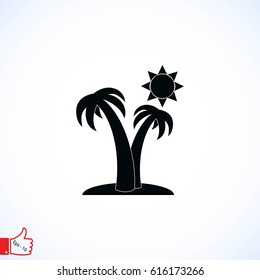 Palm trees and sun icon, flat design best vector icon