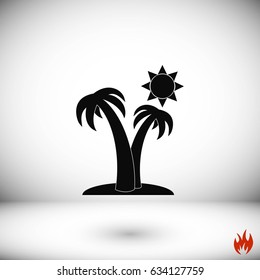 Palm trees and sun icon, flat design best vector icon