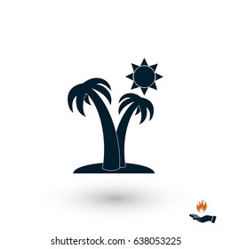 Palm trees and sun icon, flat design best vector icon