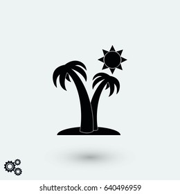 Palm trees and sun icon, flat design best vector icon