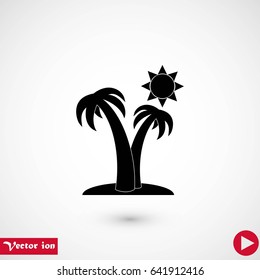 Palm trees and sun icon, flat design best vector icon