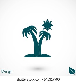 Palm trees and sun icon, flat design best vector icon