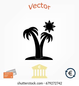 Palm trees and sun icon, flat design best vector icon