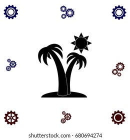 Palm trees and sun icon, flat design best vector icon