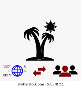 Palm trees and sun icon, flat design best vector icon